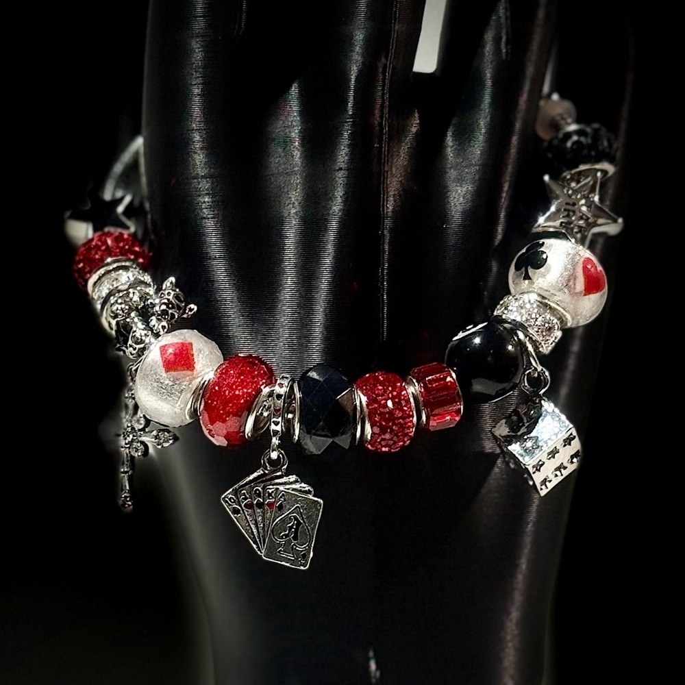 Elegant Charm Bracelet with Red and Black Accents